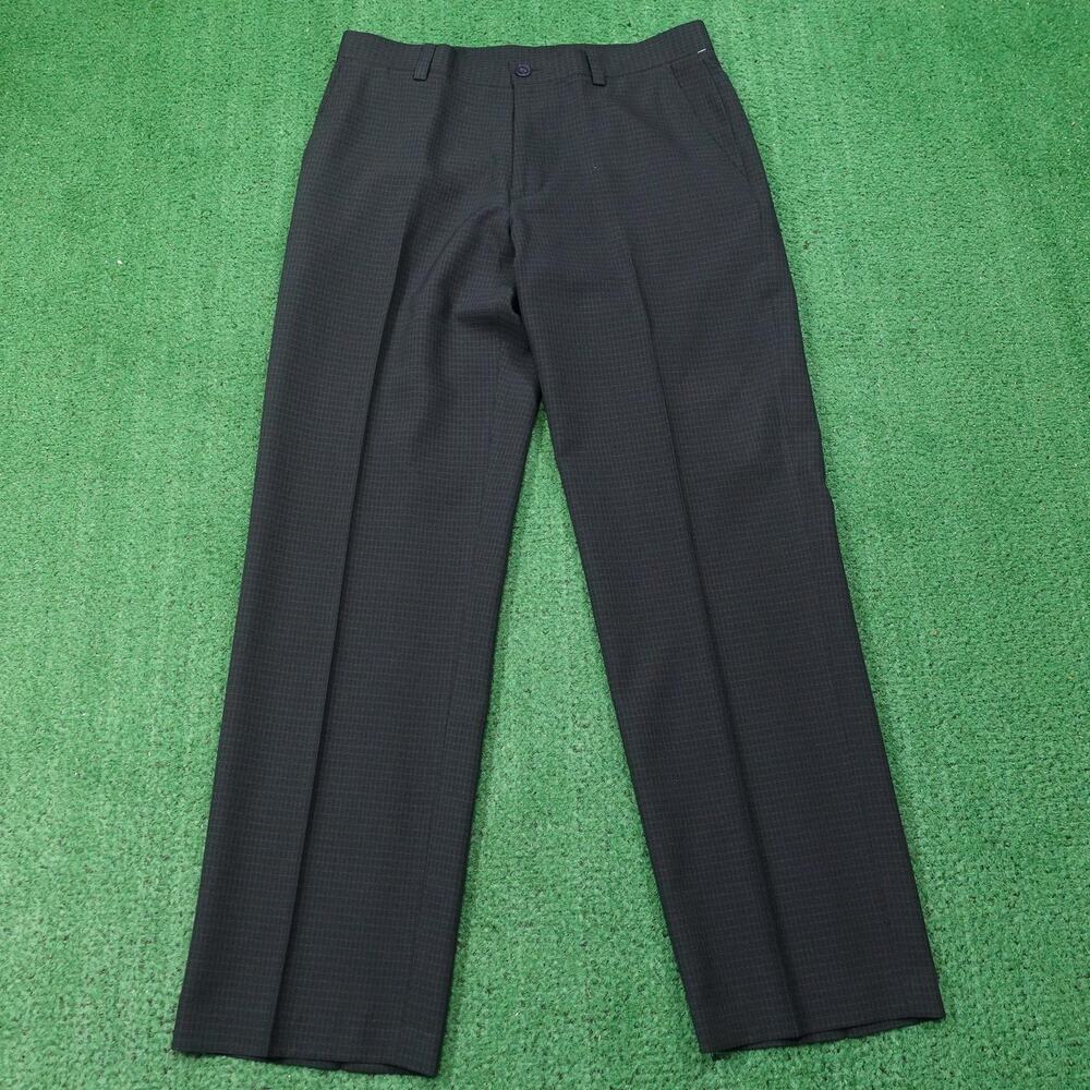 IZOD Golf Pants Mens 32x32 Gray Check 100% Polyester Classic Fit Flat Front
